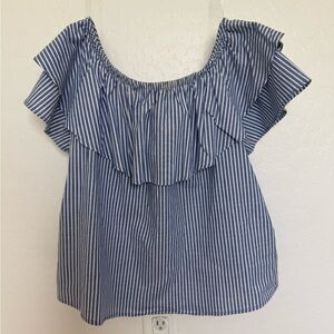 Blue Striped Off-Shoulder Top